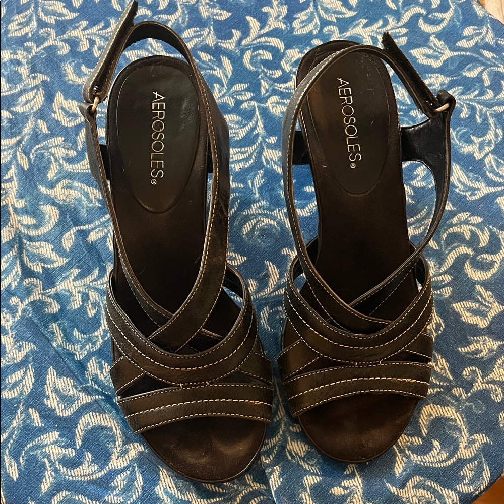 AEROSOLES Black Strappy Heels women’s shoe size 7.5